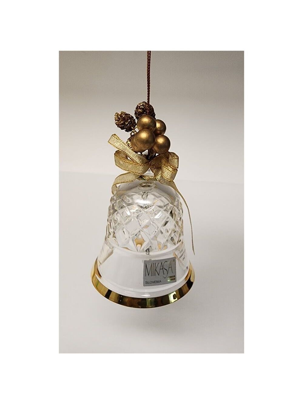 MIKASA 1990s Vintage Clear Crystal Christmas 4" Bell Ornament